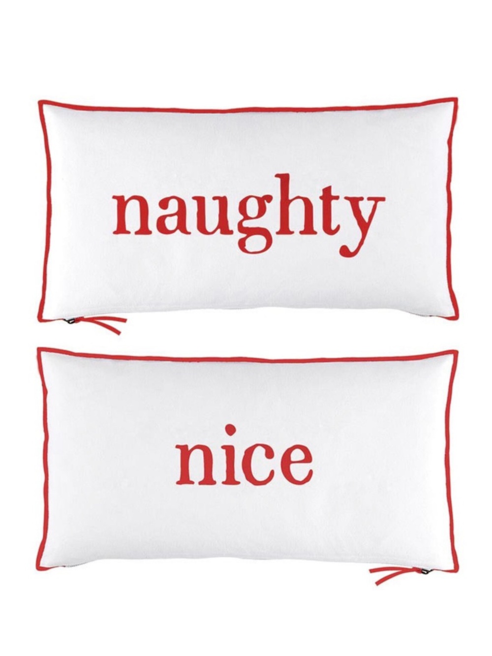 NEW Holiday 'Naughty' and 'Nice' Red Trim Decorative PillowCASE reversible